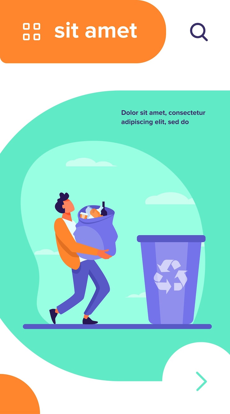 Vetor grátis cara jovem carregando uma sacola com lixo para a lixeira. ilustração em vetor plana contêiner, lixo, lixo