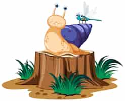 Vetor grátis caracol bonito e insetos em estilo cartoon
