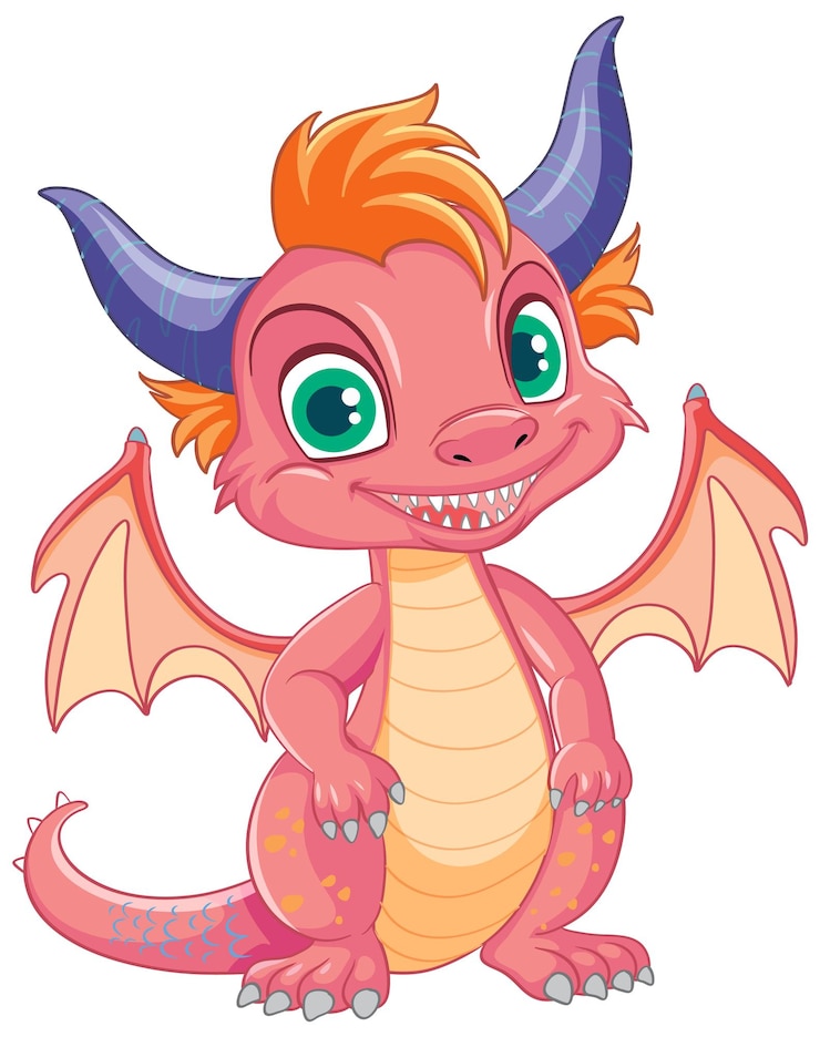 Vetor grátis caracter de desenho animado de dragão rosa bonito de pé isolado
