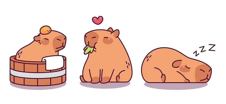 Vetor grátis caracteres capibara bonitos em diferentes poses
