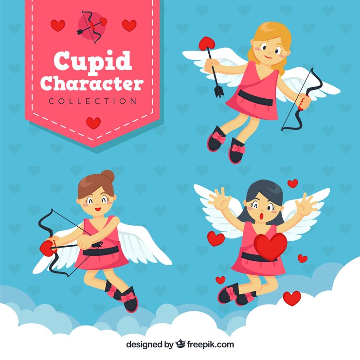 Vetor grátis caracteres cupido bonitos com vestidos cor de rosa
