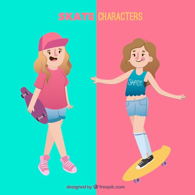 Vetor grátis caracteres de skate do sexo feminino