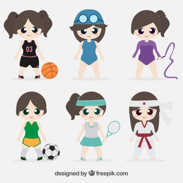 Vetor grátis caracteres desportivos femininos