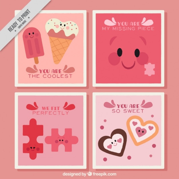 Vetor grátis cards de personagem encantadora valentine