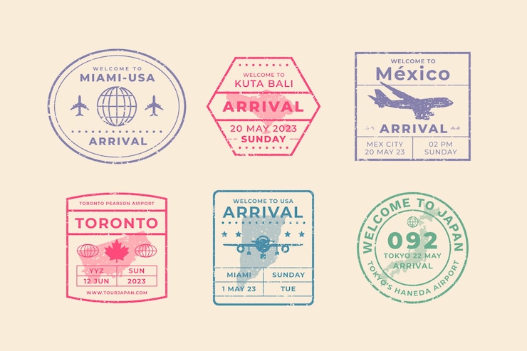 Vetor grátis carimbo de passaporte de design plano