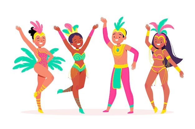 Vetor grátis carnaval brasileiro dançando e passando um tempo sorrindo