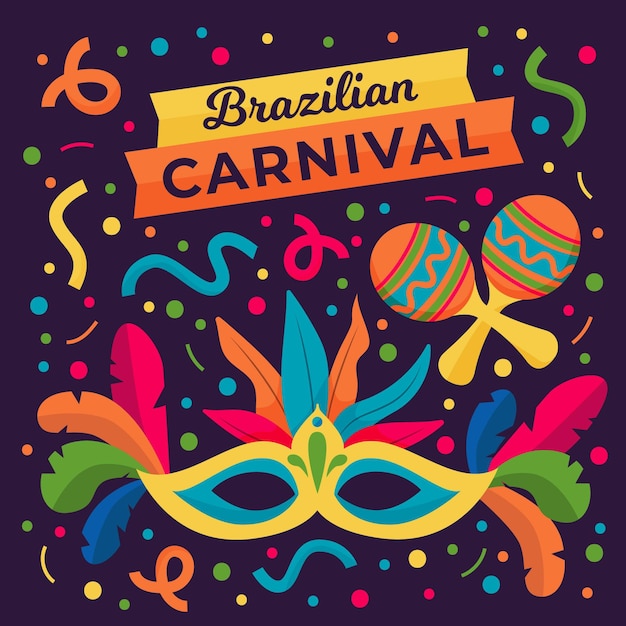 Carnaval brasileiro desenhado à mão com máscara