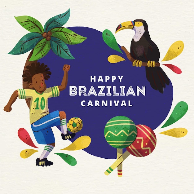 Carnaval brasileiro em aquarela com pássaro