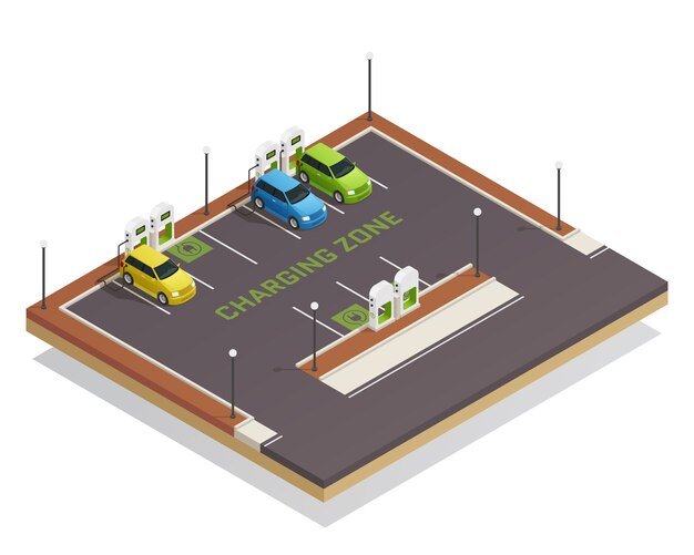 Carregamento de veículos elétricos isométricos de ecologia