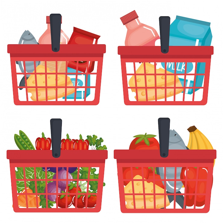 Vetor grátis carrinho de compras de supermercado com compras