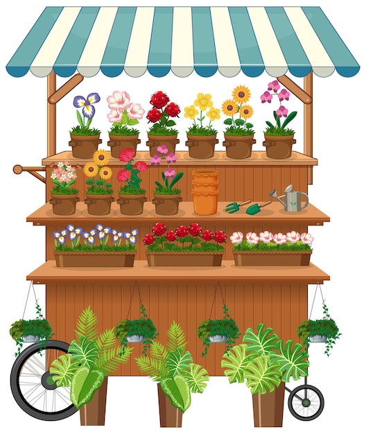 Vetor grátis carrinho de vendedor de flores isolado