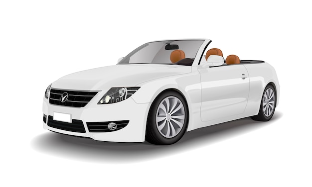 Carro conversível branco isolado em vetor branco
