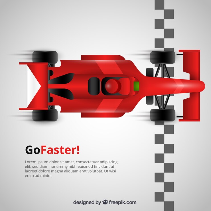 Vetor grátis carro de corrida f1 vermelho cruza a linha de chegada
