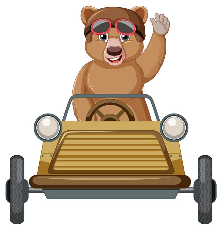 Vetor grátis carro de passeio de urso bonito dos desenhos animados no fundo branco