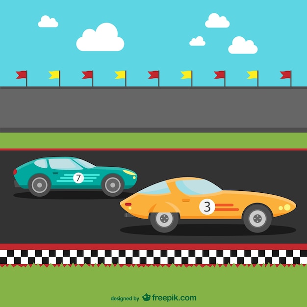 4 carros de corrida. Uma pista de patinação. Desenhos animados. 