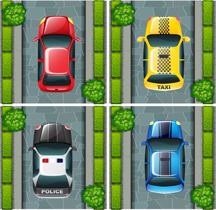 Vetor grátis carros, estacionado, estrada