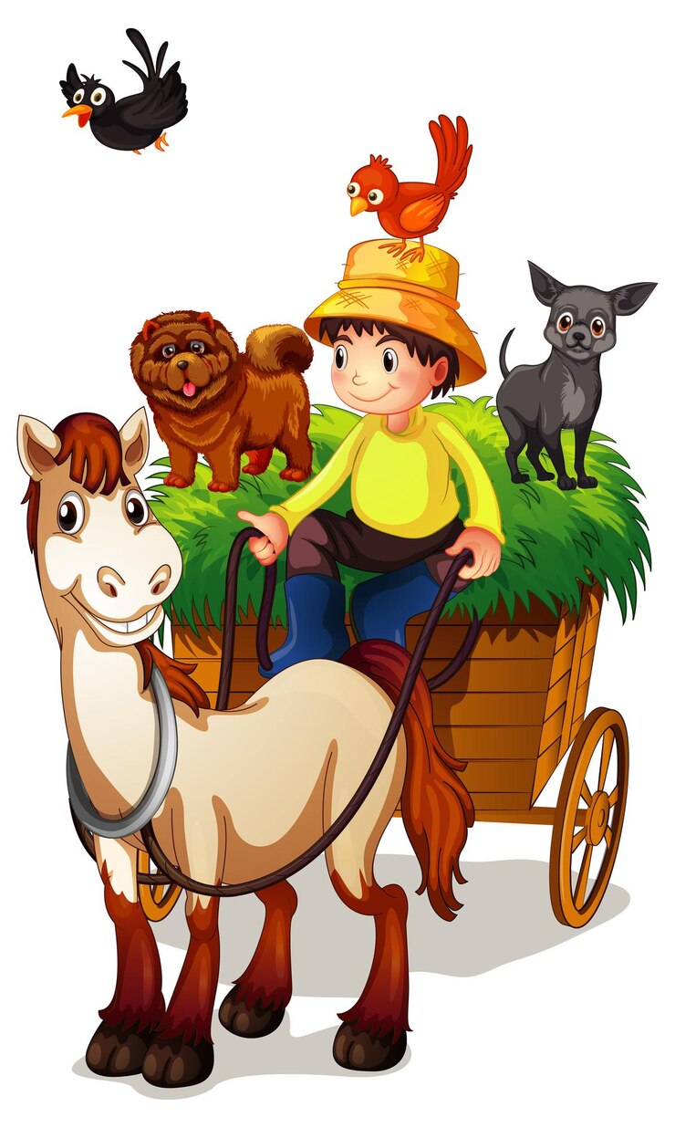 Vetor grátis carruagem com animais de fazenda