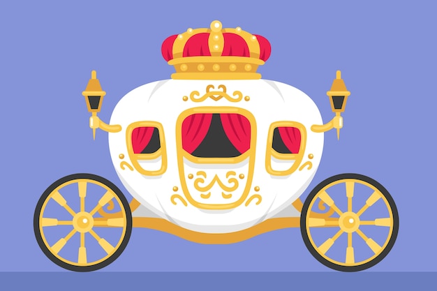 Vetor grátis carruagem de conto de fadas rei e rainha modelo