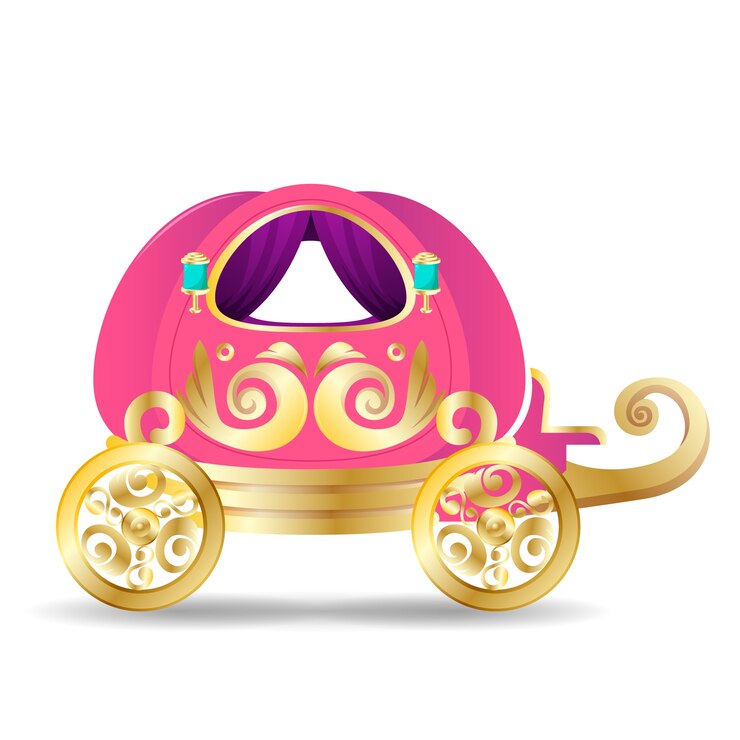 Vetor grátis carruagem de conto de fadas rosa e dourado