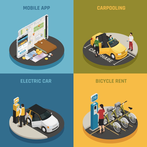 Vetor grátis carsharing 2x2 design concept