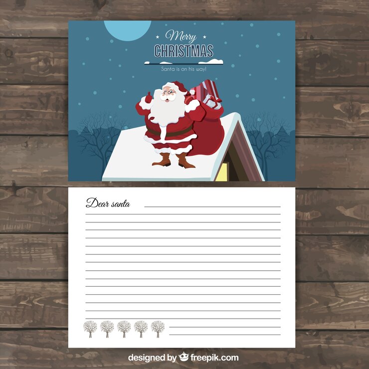 Vetor grátis carta chirtsmas com o papai noel no telhado