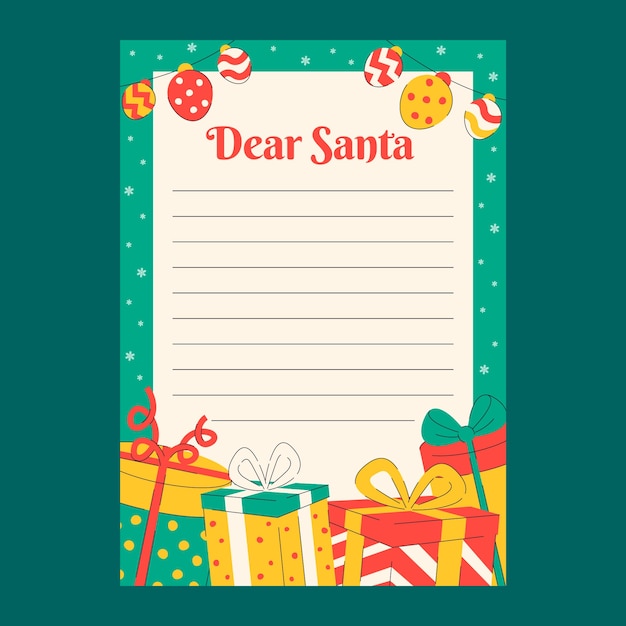 Carta de desejos de papai noel design plano com presentes