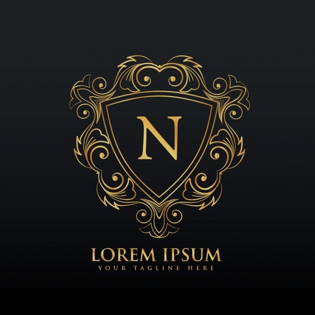 Carta de design de logotipo n com decoração floreio