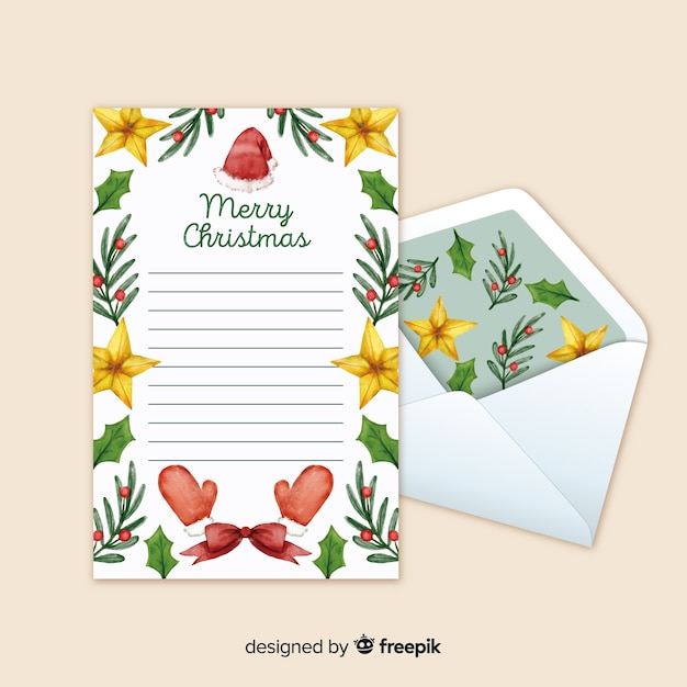 Vetor grátis carta de natal com envelope floral