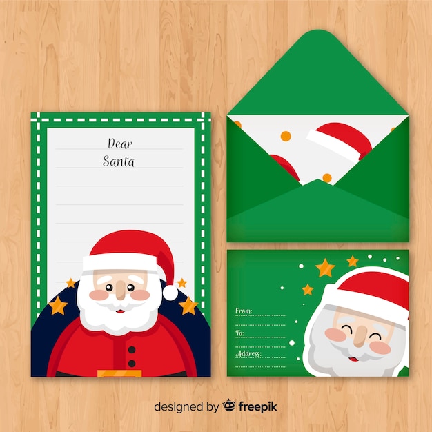 Carta de Natal e envelope com santa