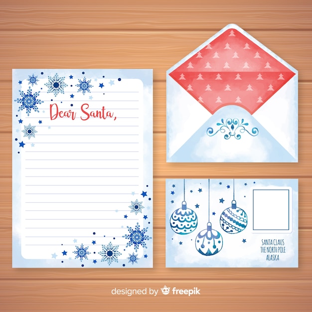 Vetor grátis carta de natal em aquarela e modelo de envelope