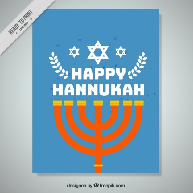 Vetor grátis cartão azul de hanukkah com candelabro
