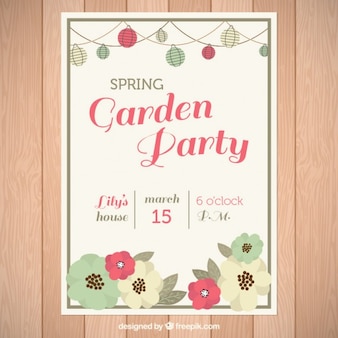 Cartão bonito do partido de jardim com festão e flores