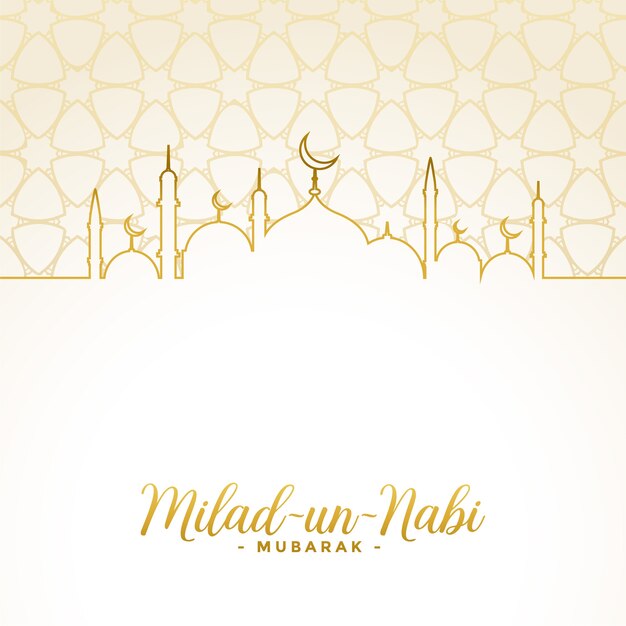 Cartão branco e dourado do festival islâmico Milad un nabi