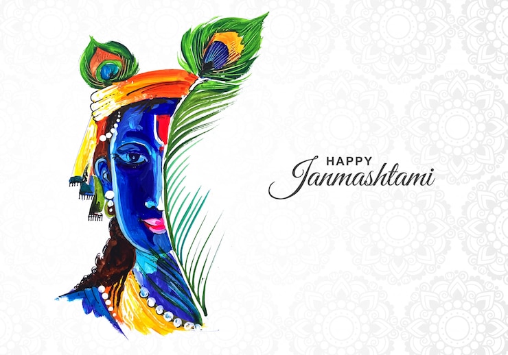 Vetor grátis cartão colorido religioso krishna janmashtami