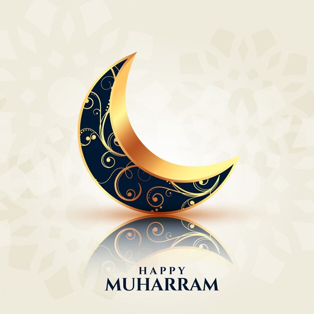 cartão com lua dourada decorativa para feliz festival muharram