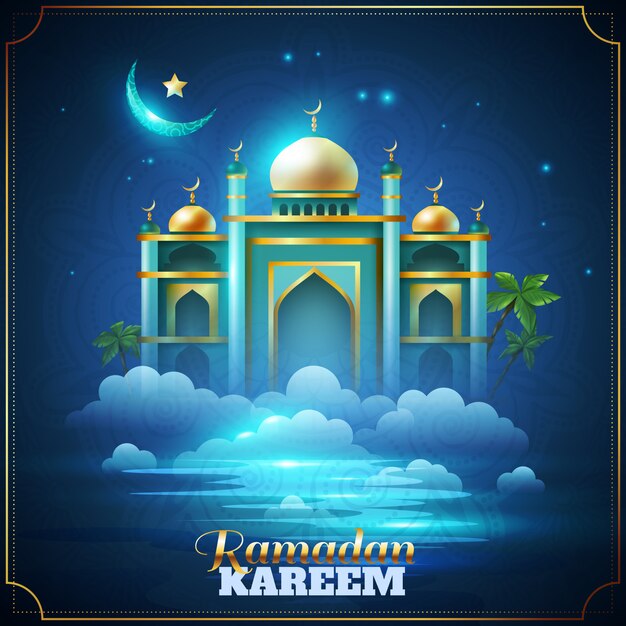 Cartão da mesquita da noite de Ramadan Kareem