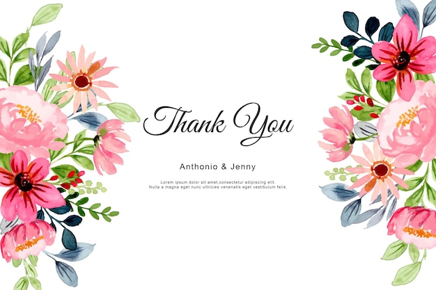 Cartão de agradecimento com aquarela floral rosa