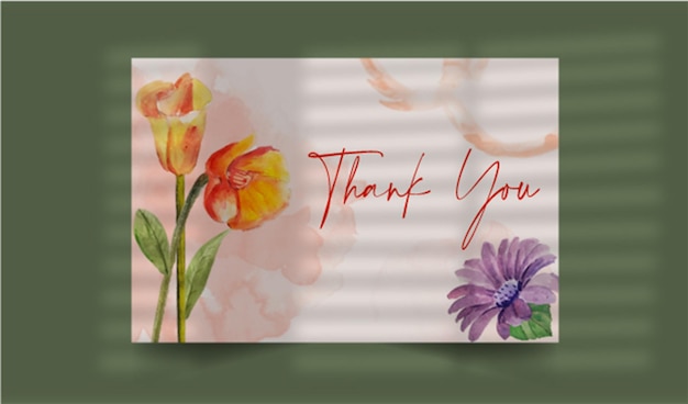 Cartão de agradecimento em aquarela de flores desenhadas à mão