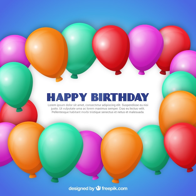 Cartão de aniversário com balões coloridos