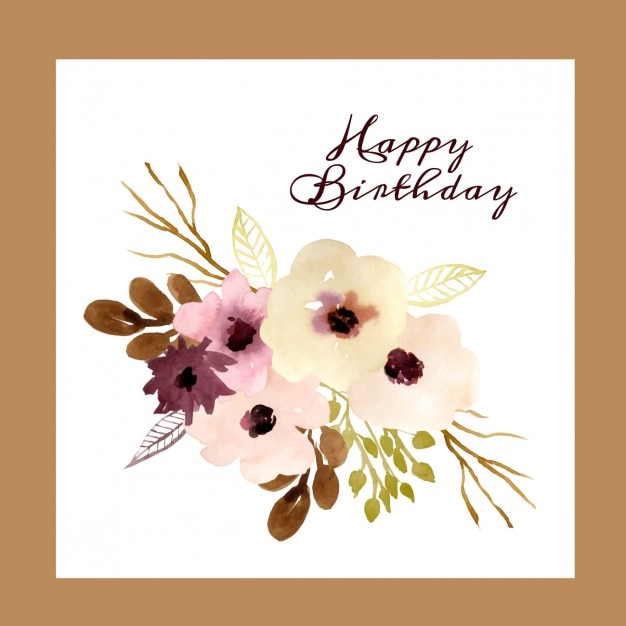 Cartão de aniversário com flores da aguarela