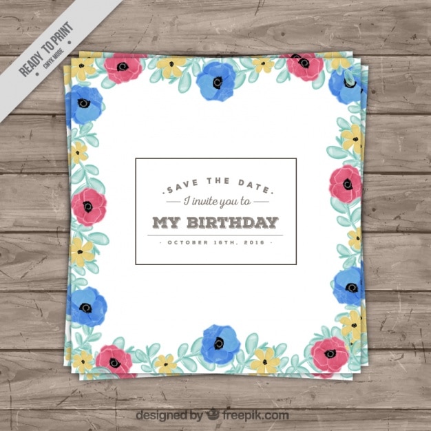 Cartão de aniversário da mão desenhado flores coloridas