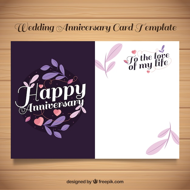 Vetor grátis cartão de aniversário de casamento com folhas
