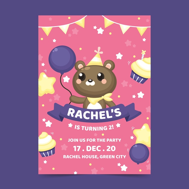 Cartão de aniversário infantil com ursinho de pelúcia