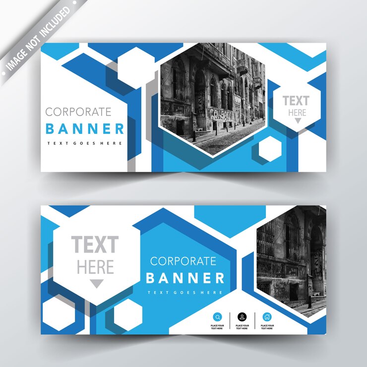 Vetor grátis cartão de bandeira geométrica azul