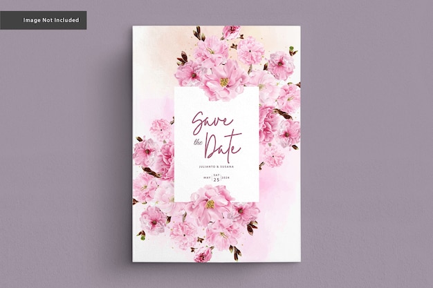 Cartão de casamento aquarela flor de cerejeira Vetor grátis