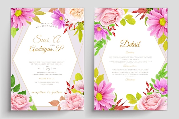 Vetor grátis cartão de casamento com design de decoração floral