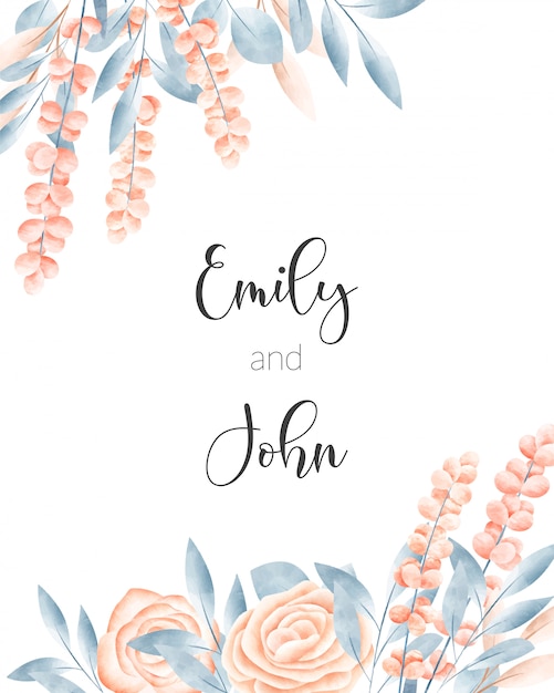 Cartão de casamento com moldura floral