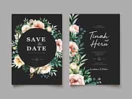 Vetor grátis cartão de casamento elegante com lindo modelo floral e folhas