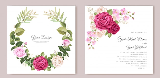 Cartão de casamento elegante com lindo modelo floral e folhas