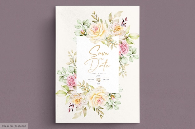 Cartão de casamento floral em aquarela romântico